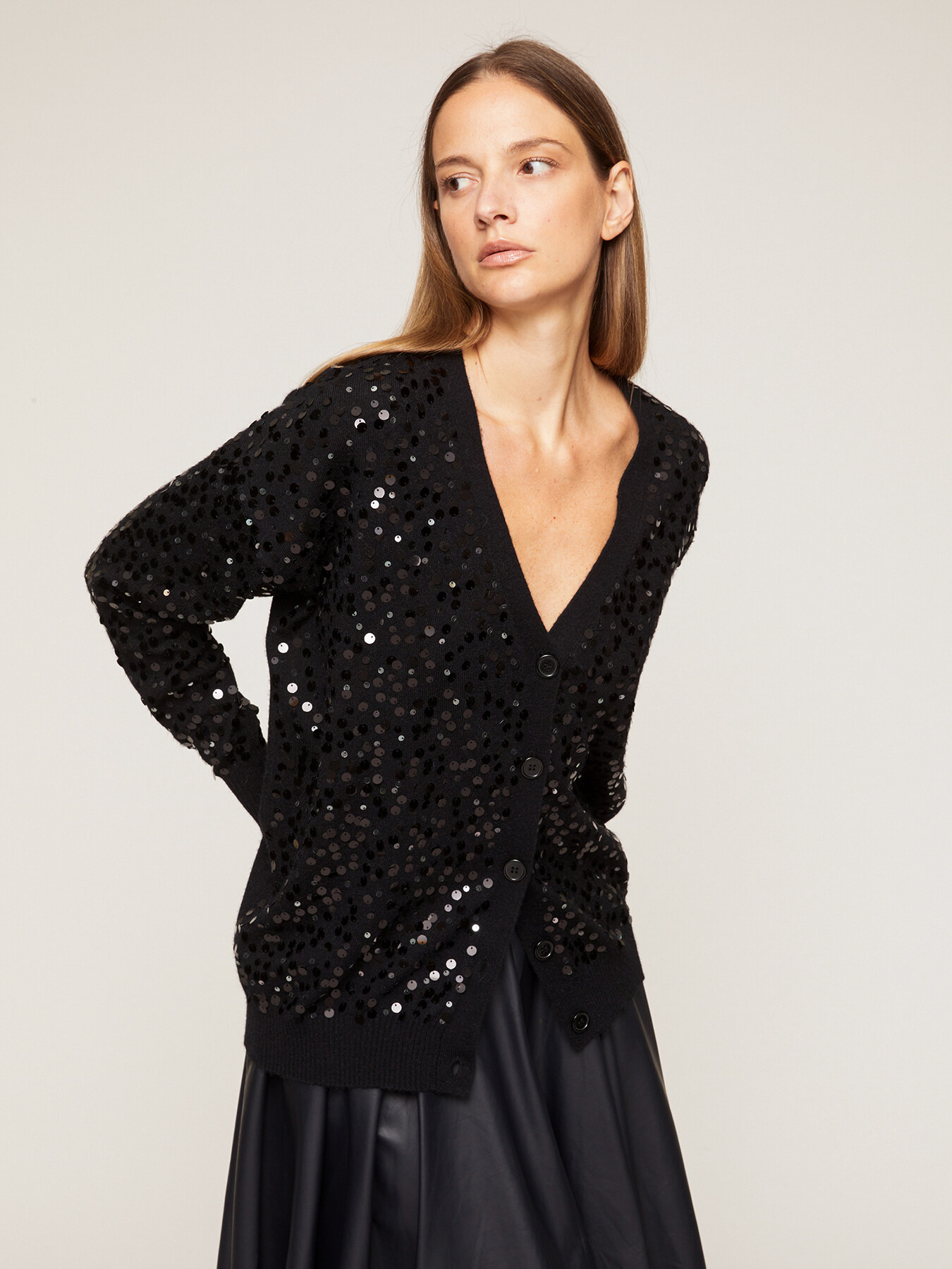 Knit cardigan with sequin decoration image number 0