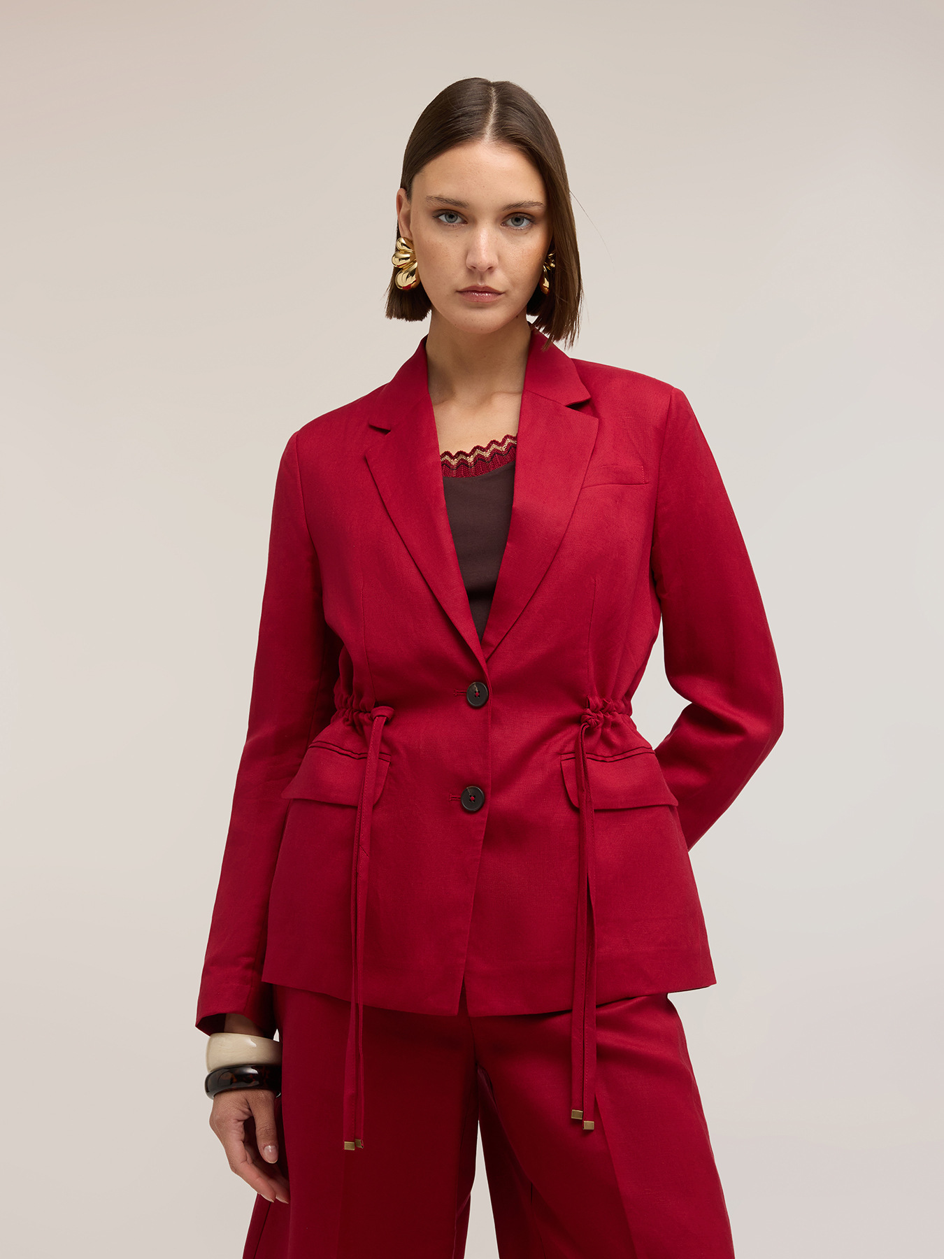 Blazer misto lino con coulisse image number 0