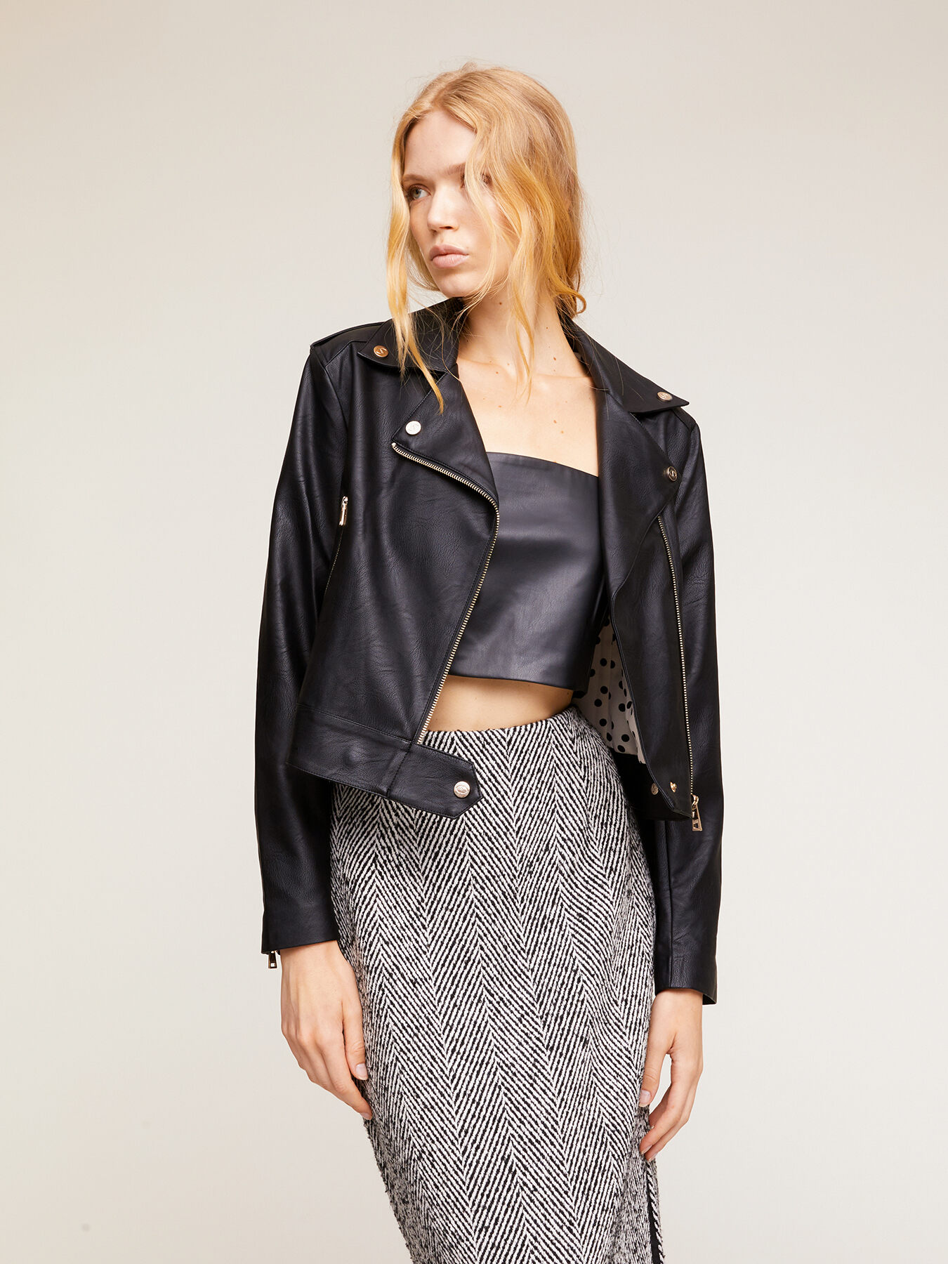 Cazadora biker de piel sint&eacute;tica image number 0