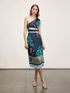 Vestido midi estampado de un hombro image number 0