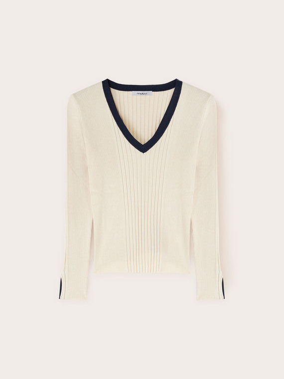 Zweifarbiger Rippenpullover
