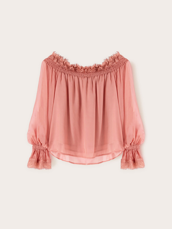 Schulterfreie Bluse aus Chiffon