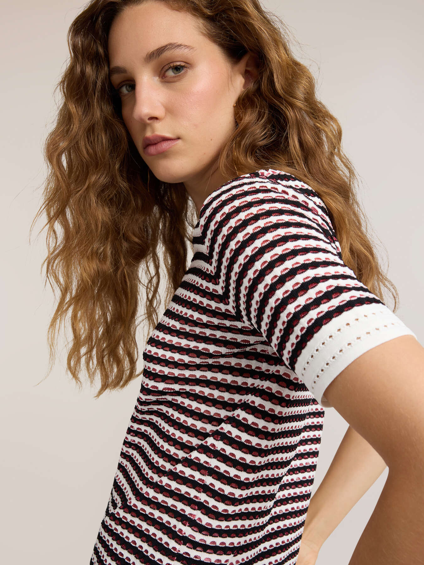 Striped openwork viscose blend sweater image number 3