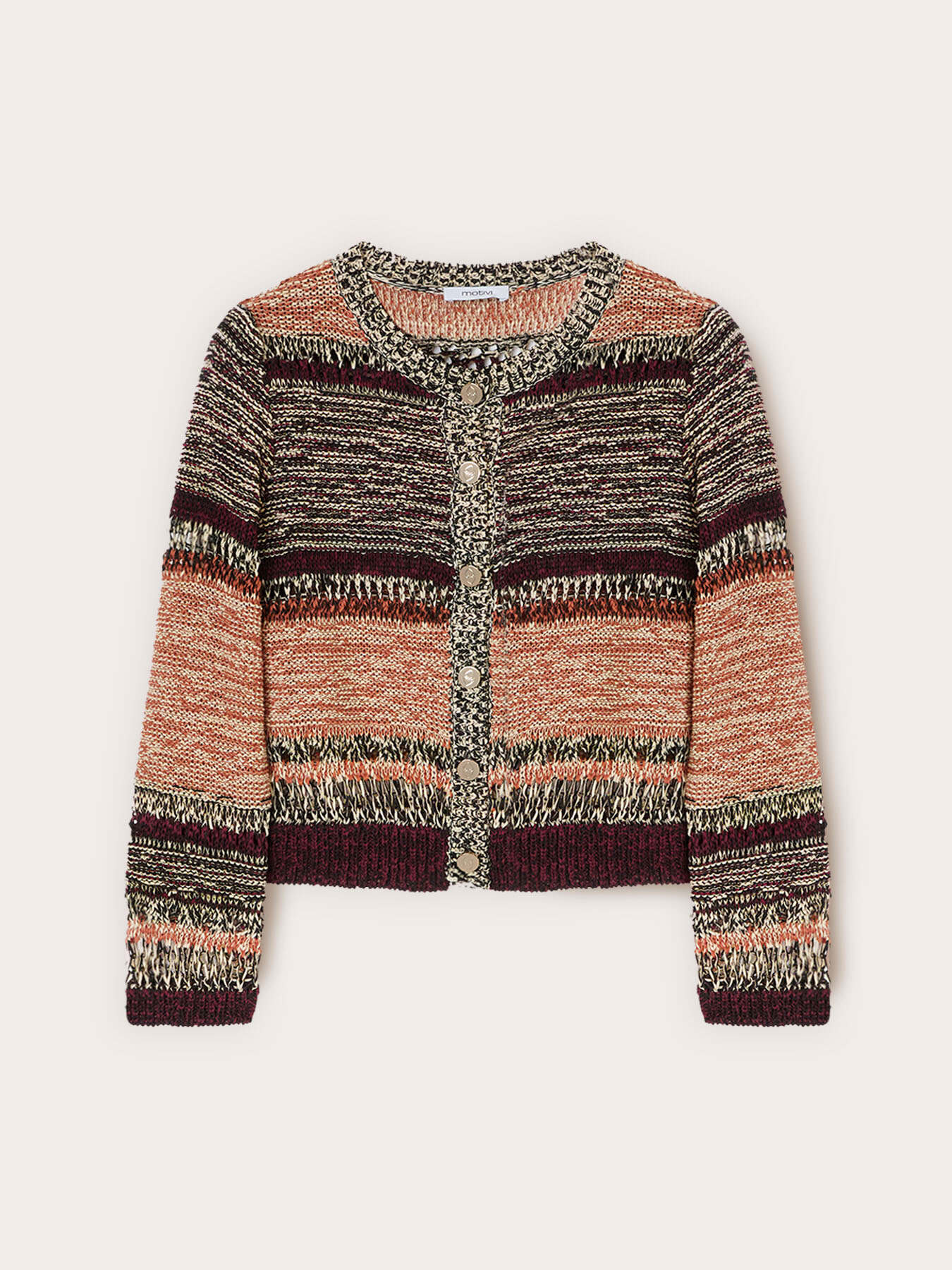 Kurze Strickjacke aus durchbrochener Strickware mit Streifen image number 0