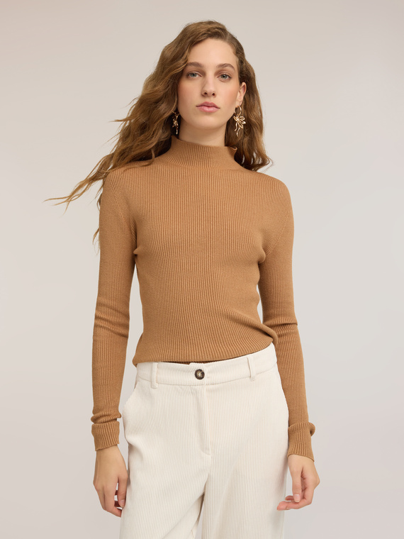 Ribbed viscose turtleneck sweater