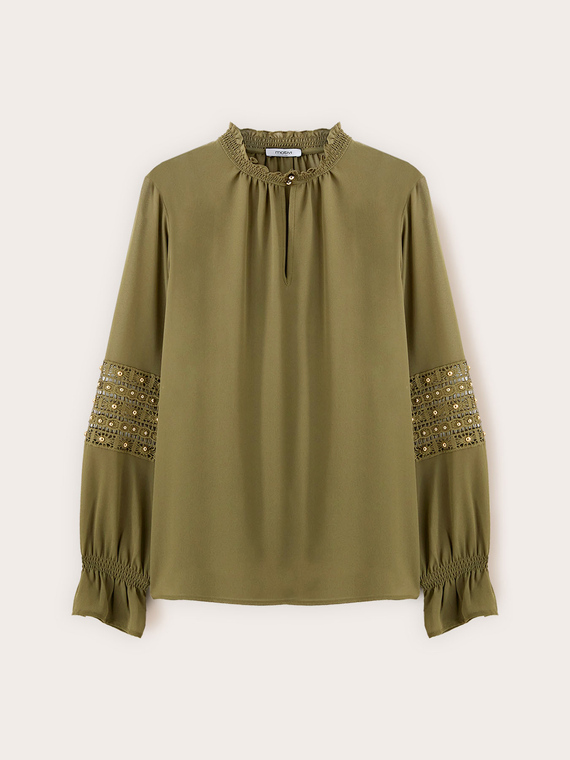 Bluse aus Georgette mit bestickten &Auml;rmeln