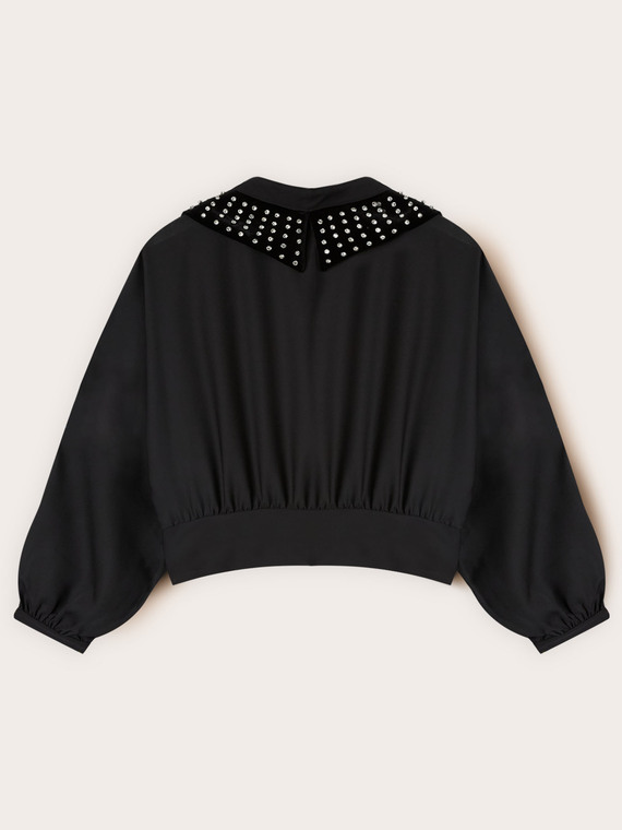 Blusa in georgette con colletto ricamato