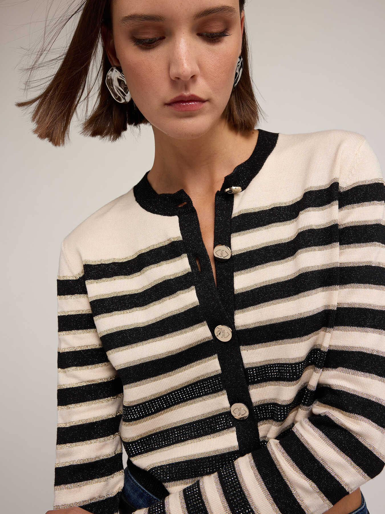 Striped lurex cardigan with studs image number 0