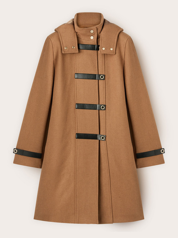 Manteau en drap m&eacute;lang&eacute; laine avec empi&egrave;cements