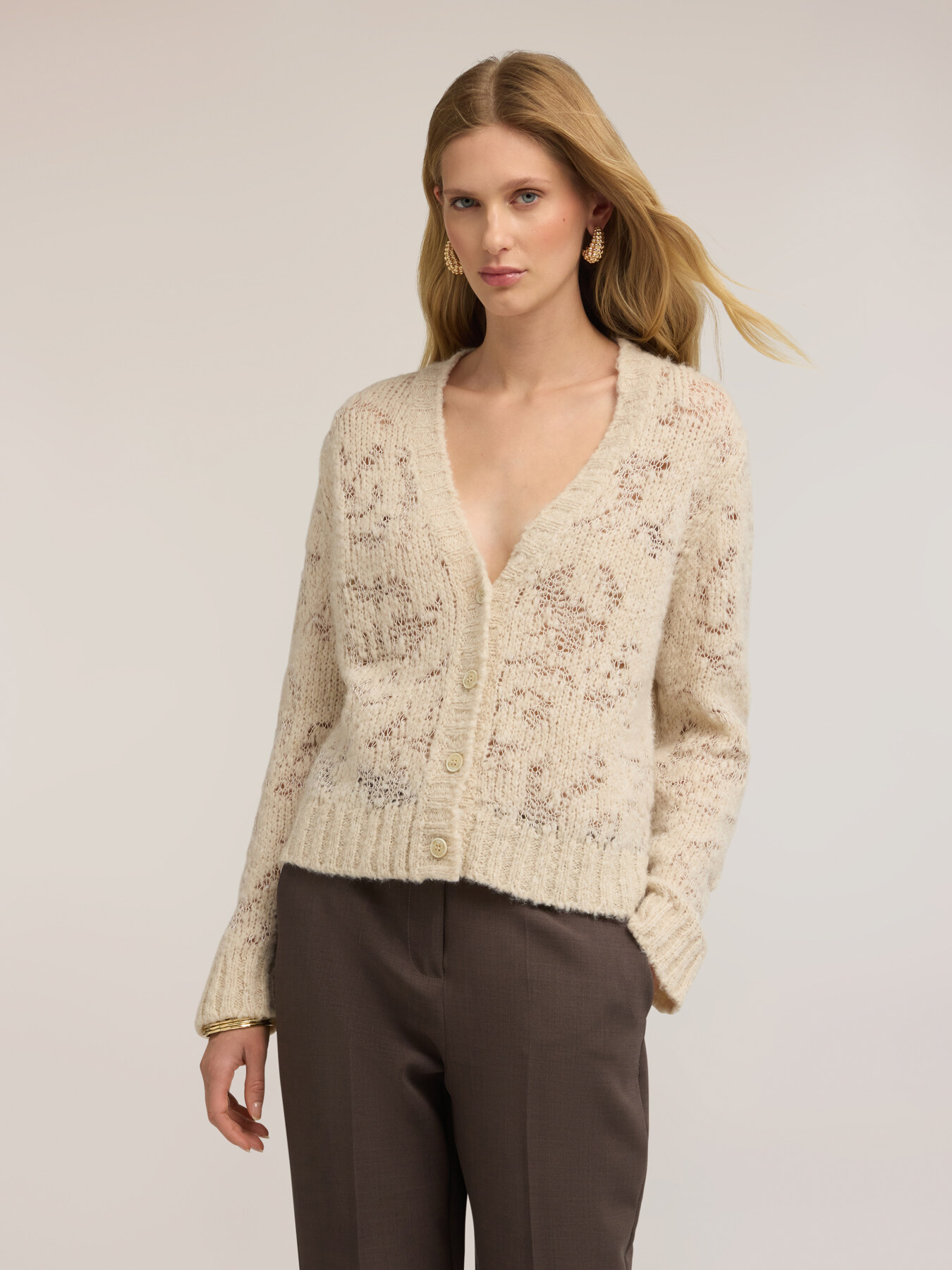 Perforated knit cardigan image number 0