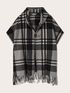 Checked poncho with fringe and shawl collar image number 1