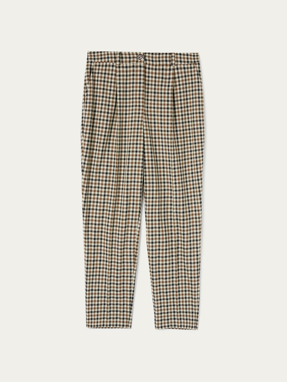 Checked micro-patterned regular trousers