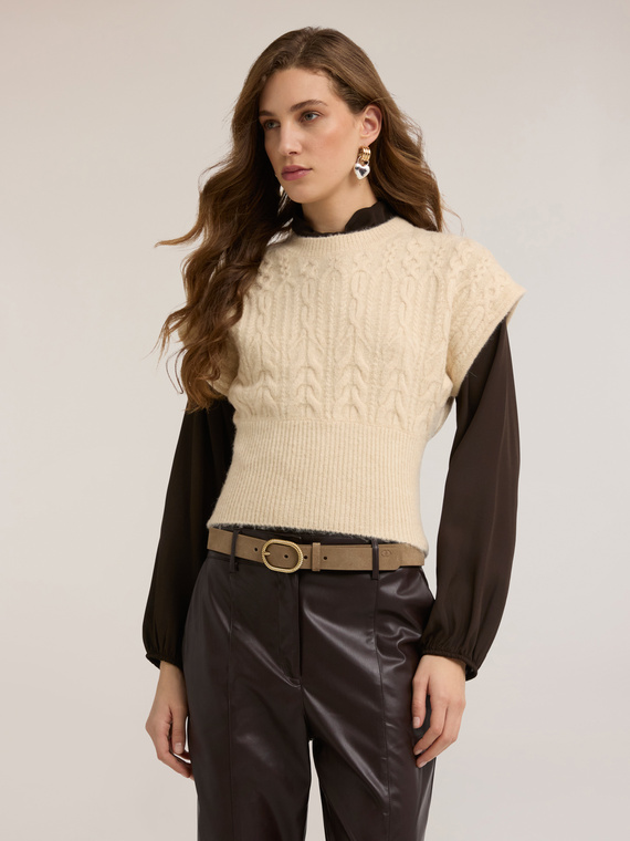 Pullover mit Kimono-&Auml;rmeln und Zopfmuster