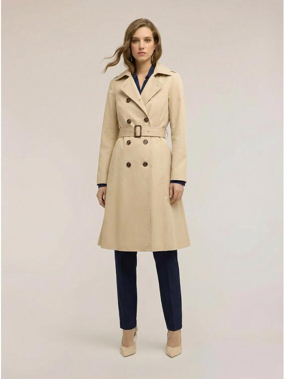 Mixed cotton drill trench coat with double belt