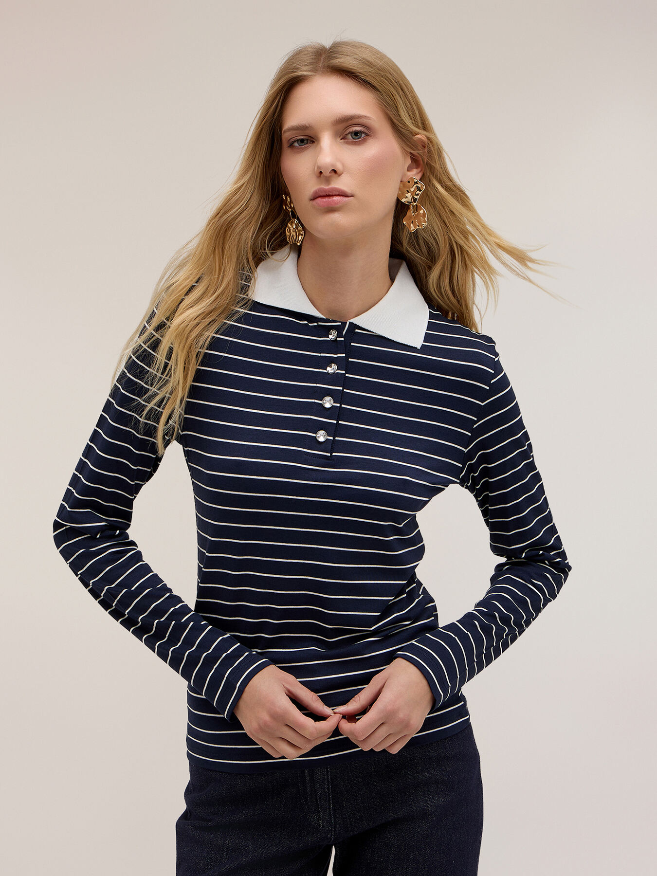 Gestreiftes Poloshirt mit Juwelkn&ouml;pfen image number 0