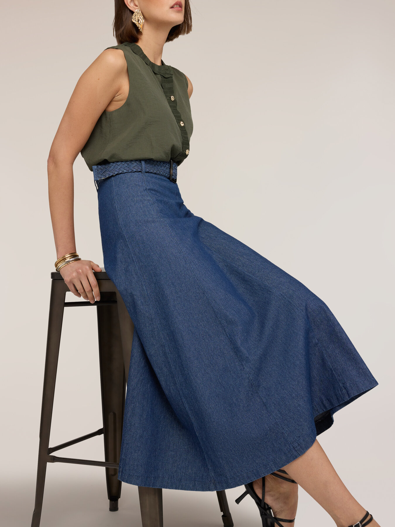 Fustă cu panouri din chambray image number 3