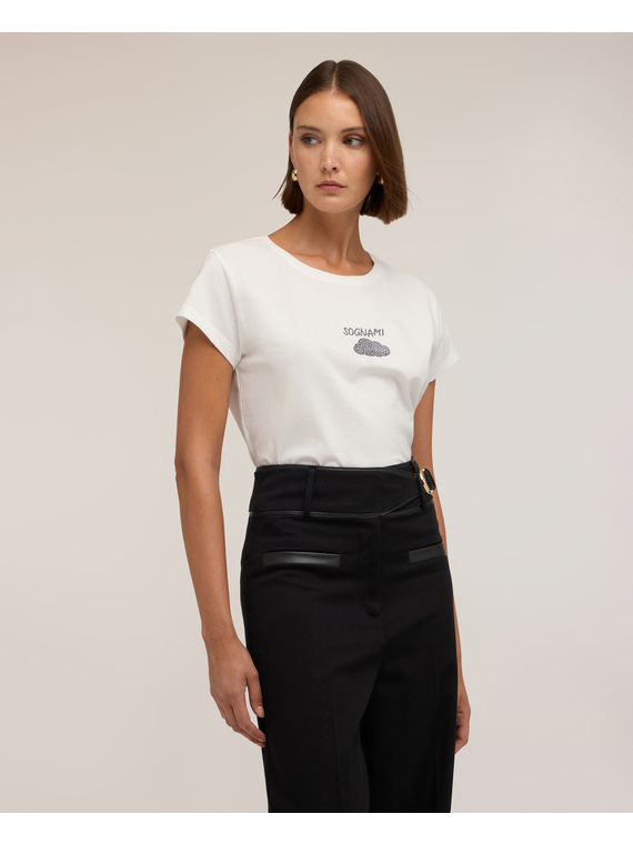 T-shirt avec inscription et applications en strass