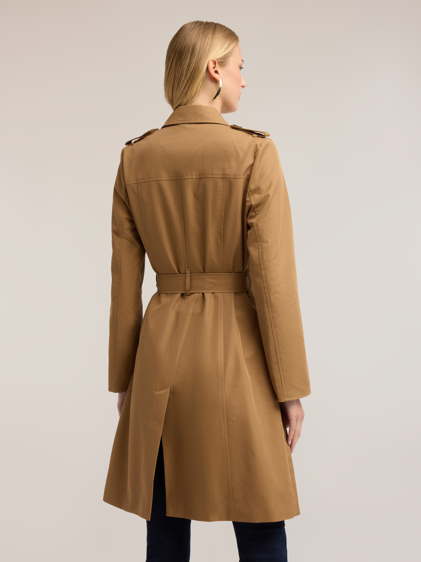 Double-breasted belted cotton blend trench coat image number 1