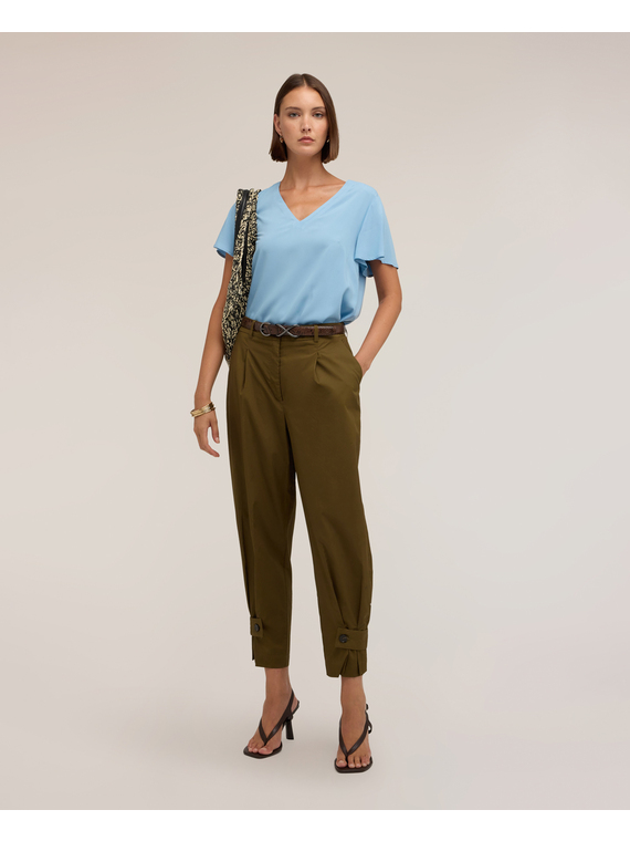 Cropped-Hose aus Popeline mit Abn&auml;hern