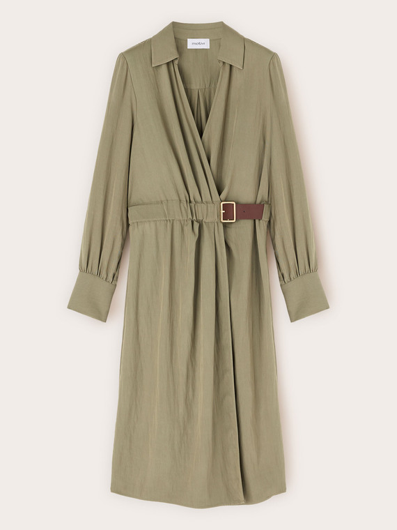 Draped twill shirtdress