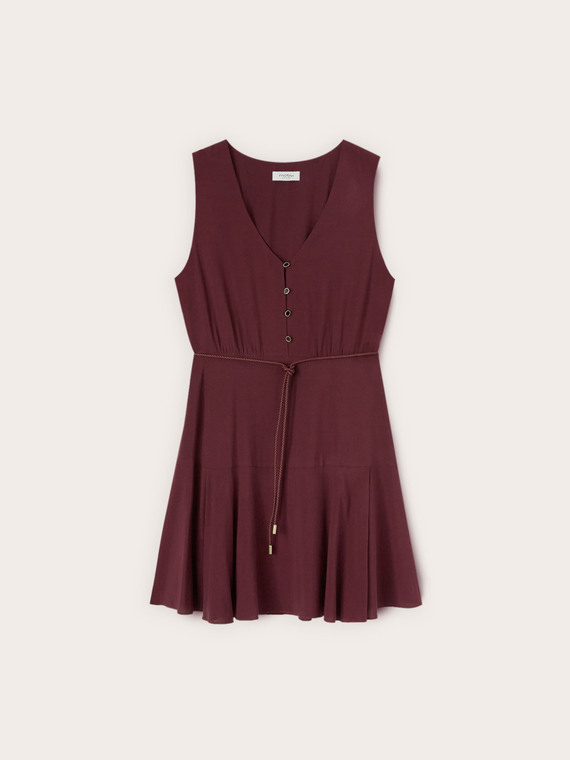 Rochie evazată din viscoză cu curea &icirc;mpletită