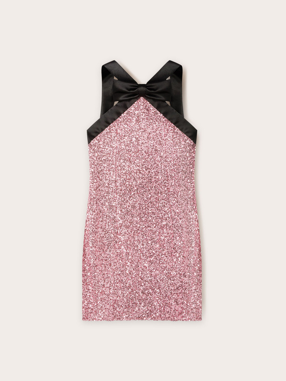 Full sequin mini dress with bow