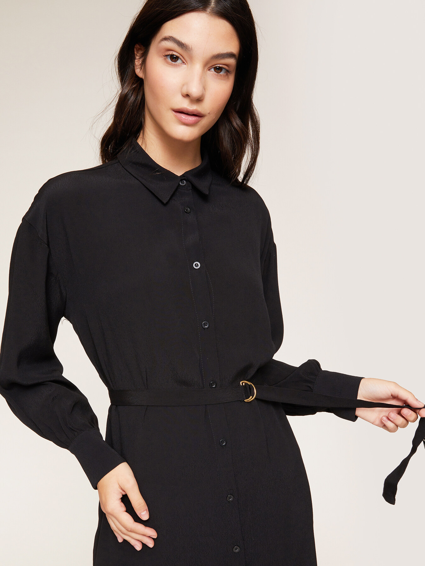 Rochie-cămașă scurtă cu curea image number 2