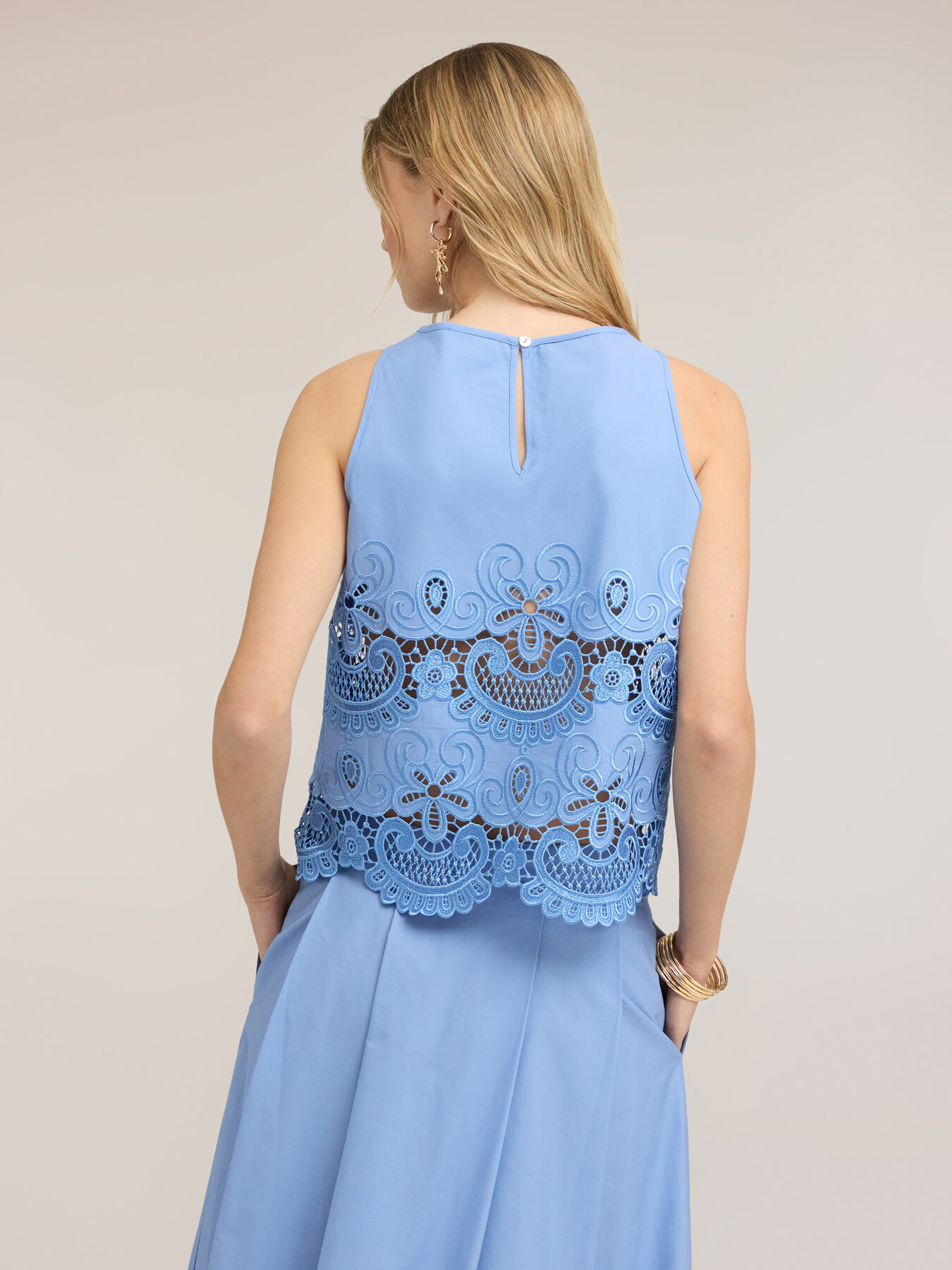 Poplin top with sangallo lace image number 1