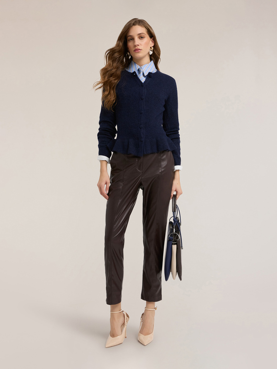 Cardigan &agrave; volant en maille m&eacute;lang&eacute;e laine