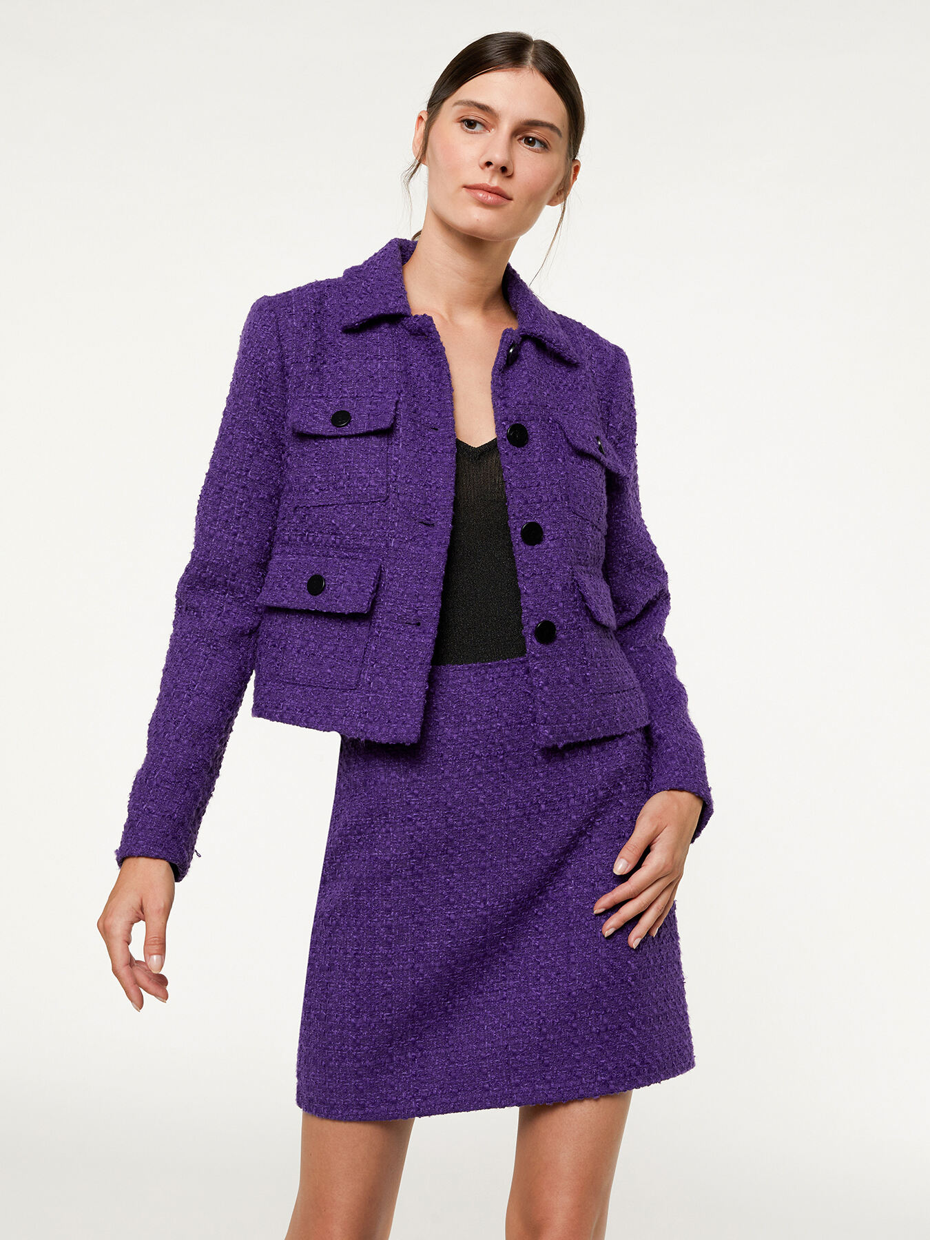 Chaqueta en tweed de color liso image number 0