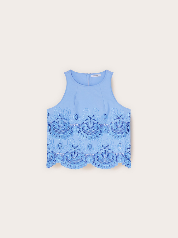 Top in popeline con pizzo sangallo