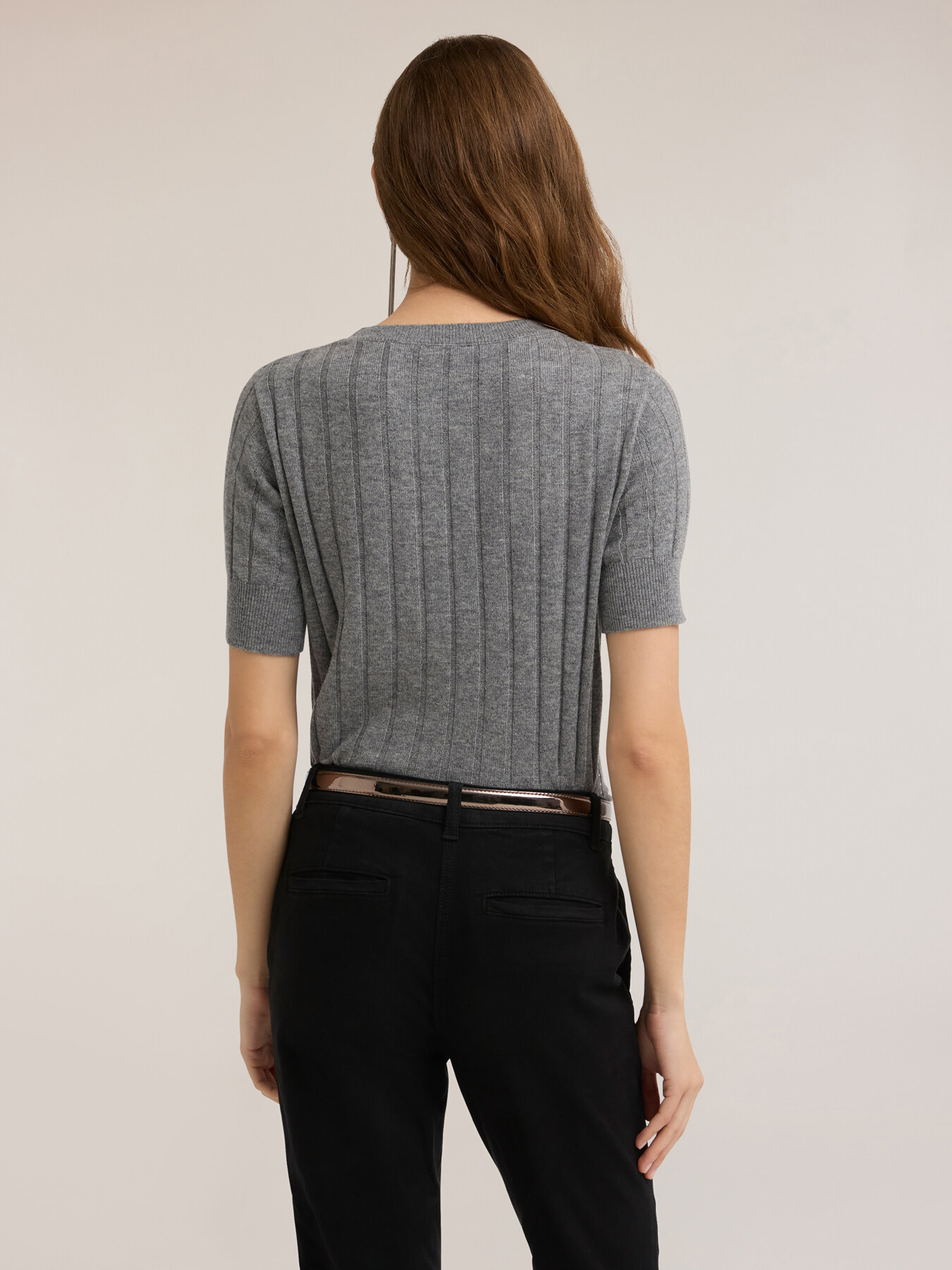 Ribbed sweater with rhinestone stripes image number 1