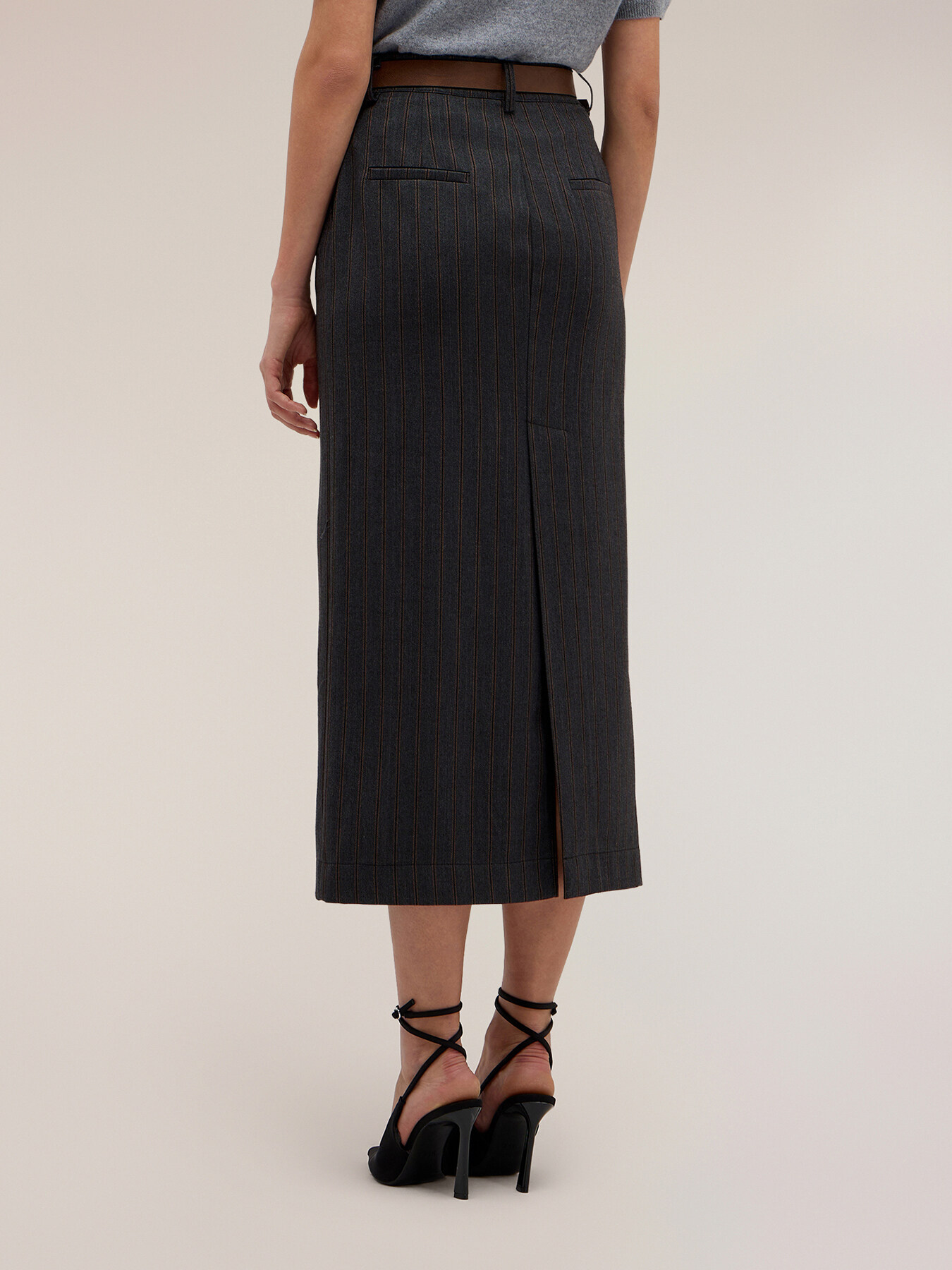 Pinstriped pencil skirt with belt image number 2
