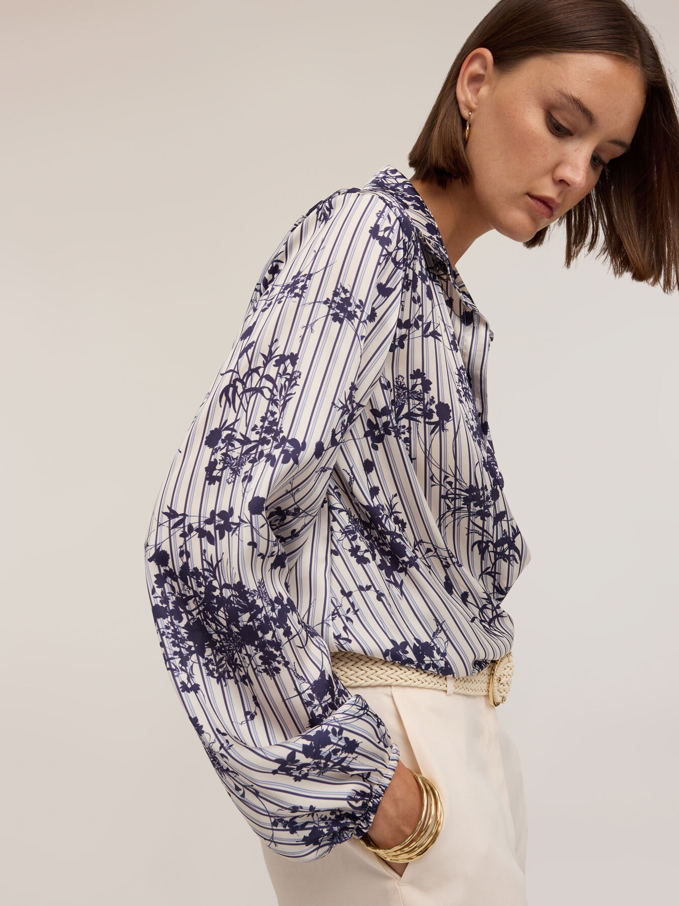 Satin blouse with print and draping image number 3