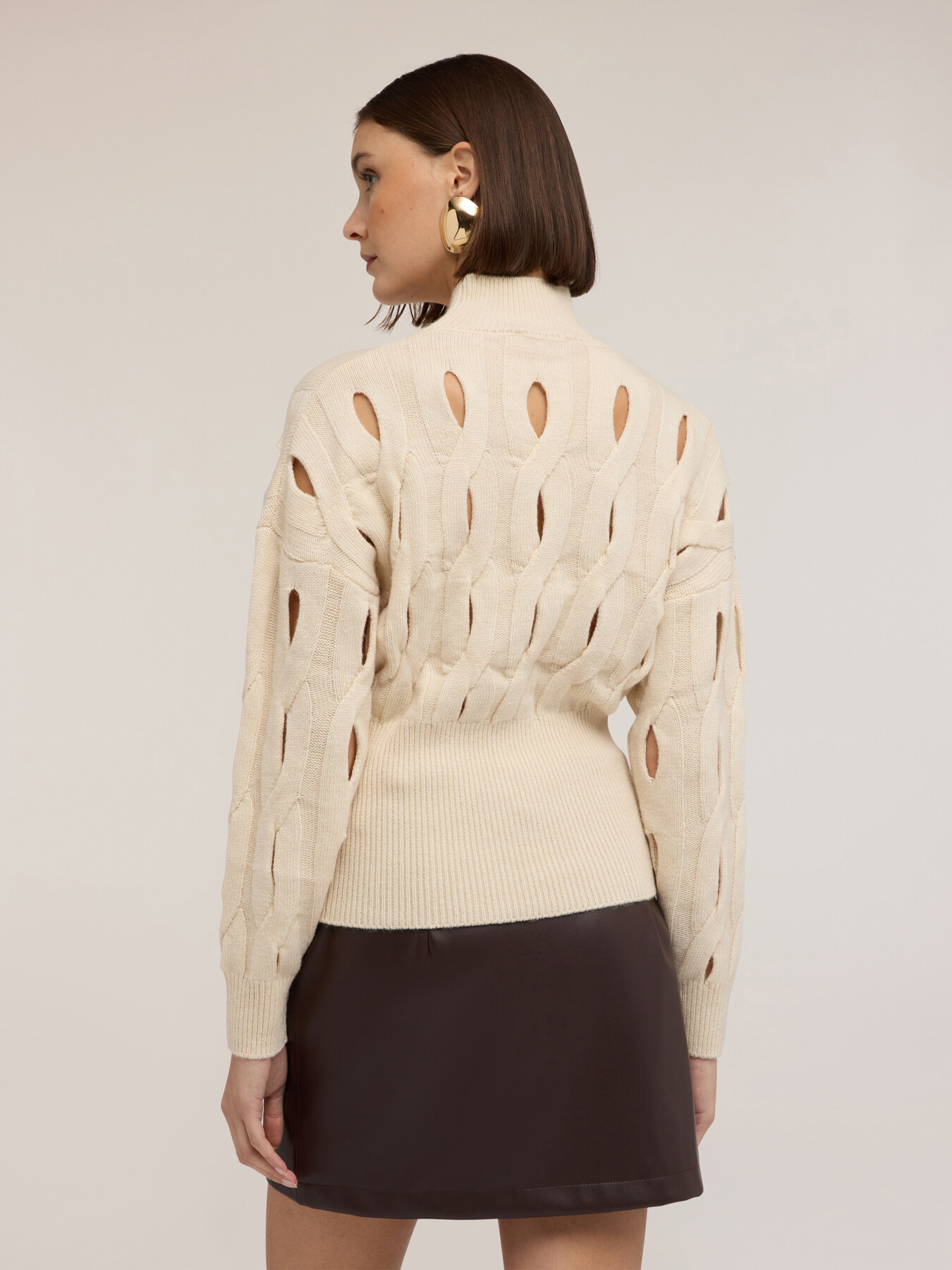 Perforated turtleneck sweater in wool blend image number 1
