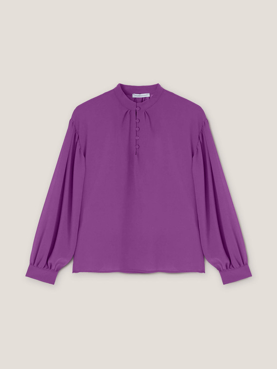 Blouse with Mandarin collar and covered buttons