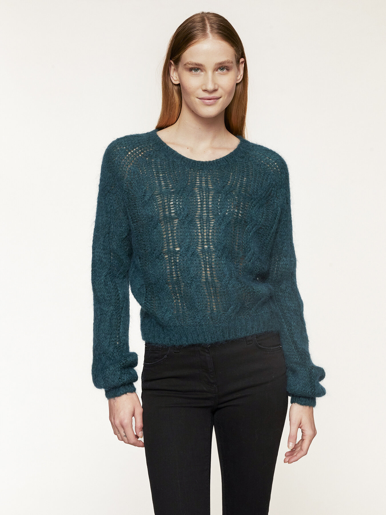 Mohair blend cable pattern sweater image number 0