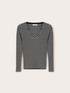 Dreidimensionaler Rippen-Pullover mit V-Ausschnitt image number 4