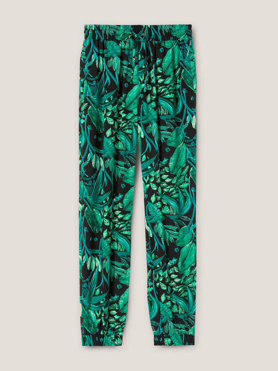 Pantaloni de jogging din viscoză cu imprimeu junglă
