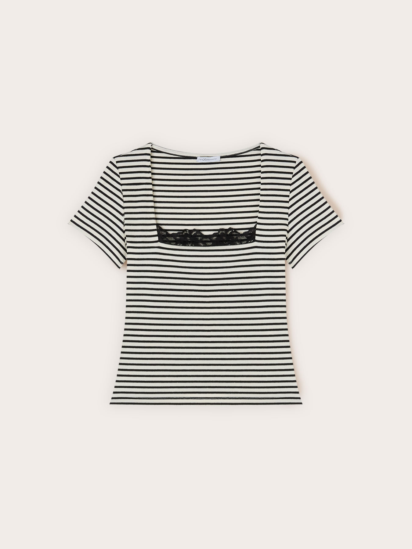 Striped t-shirt with lace detail image number 4