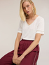 Mixed linen T-shirt with gold-colored trim image number 2