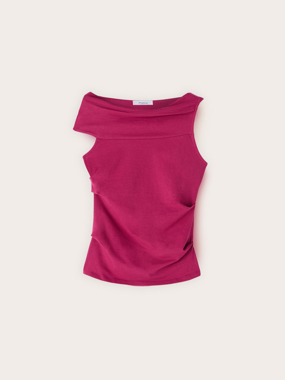Top en jersey avec encolure bateau asym&eacute;trique