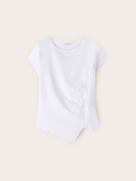 T-shirt with asymmetric side draping
