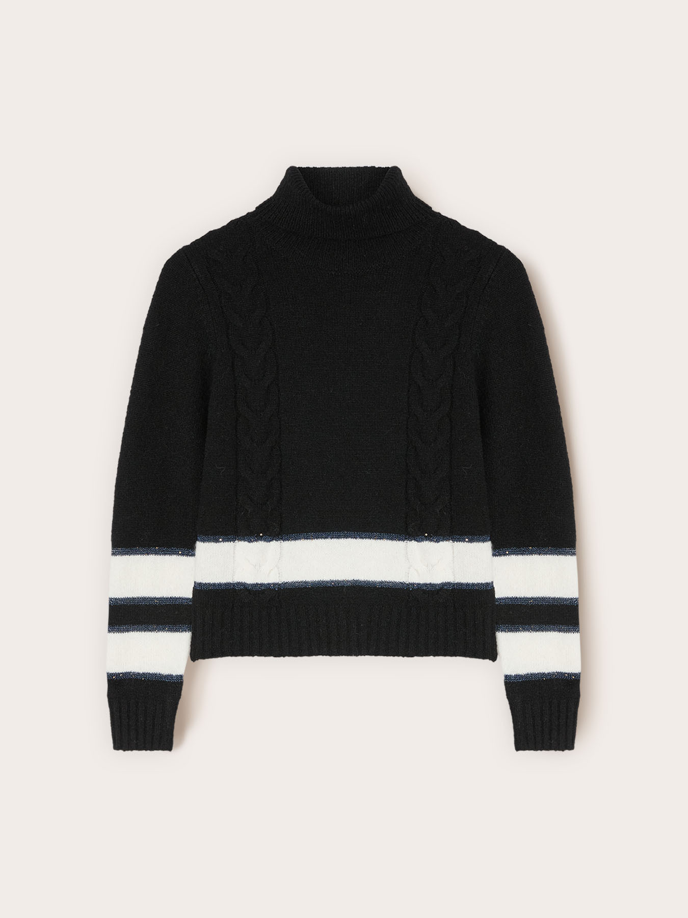 Jersey de cuello alto con trenzas en mezcla de lana image number 4