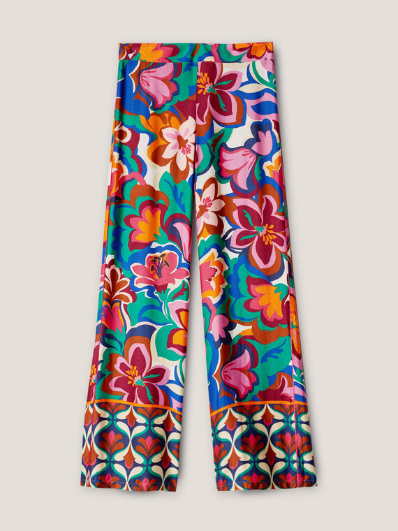 Floral pattern flowing wide-leg trousers