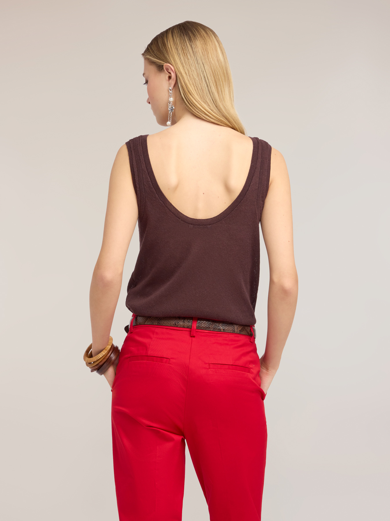 Linen blend knit top image number 1