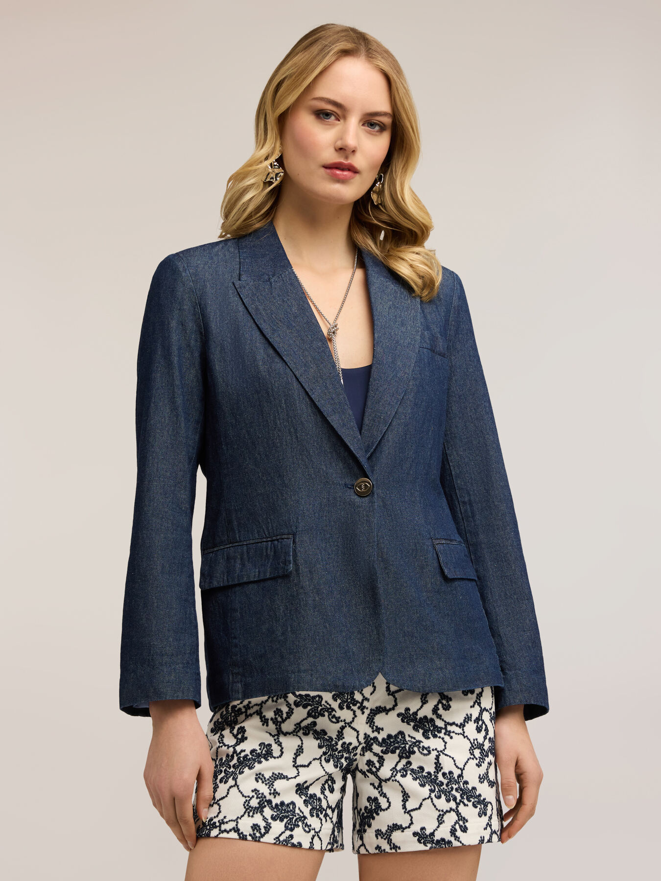 Single-breasted chambray blazer image number 0