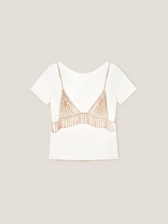 T-shirt con top in strass