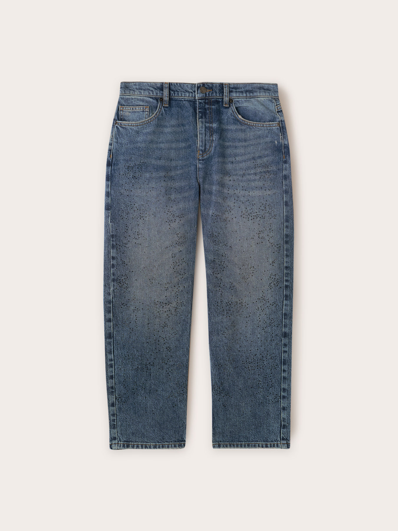 Jean &agrave; jambe large avec strass image number 4