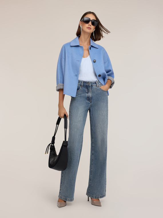 High-waisted palazzo jeans with rhinestones
